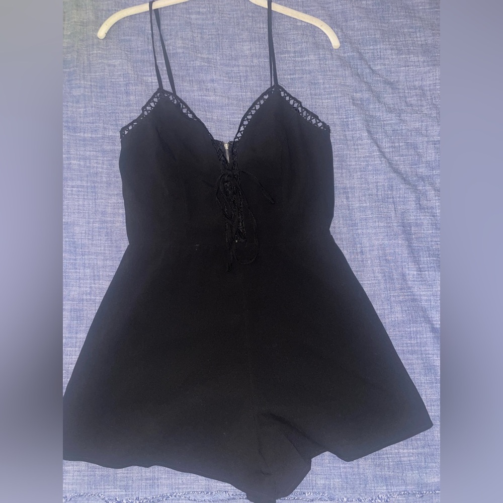 Black Lace Trim Romper